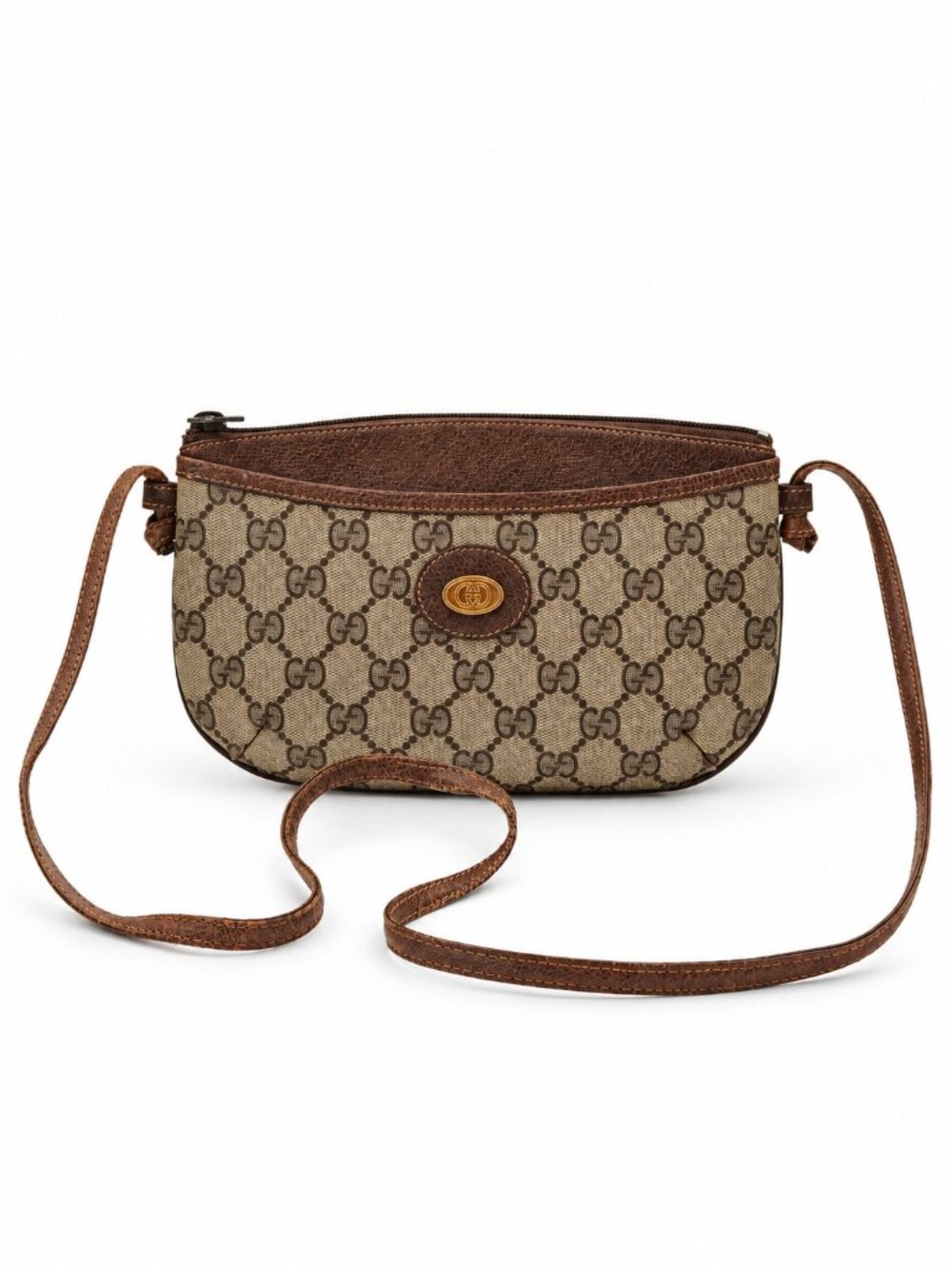Gucci GG Supreme Monogram Crossbody Bag Brown Leather
